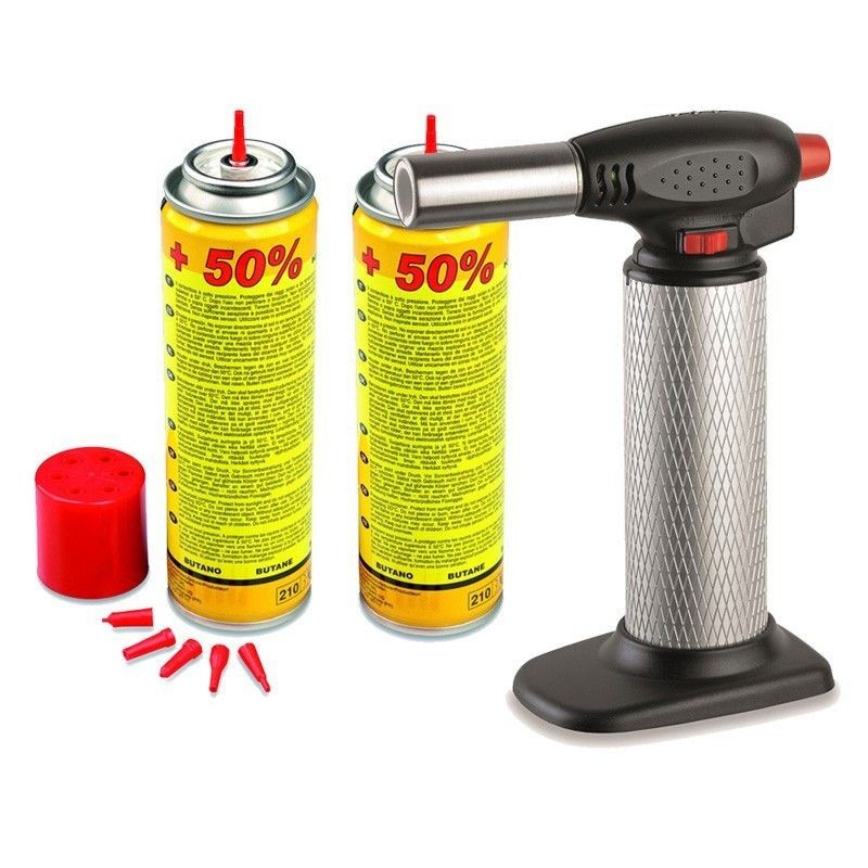Chalumeau de cuisine professionnel + 2 Cartouches de gaz Utilisation à 360° Allumage piezo KEMPER