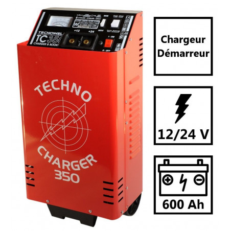Chargeur démarreur de Batterie 12-24V Charge 60A  poids lourds 600 Ah TEC350 TECNOWELD