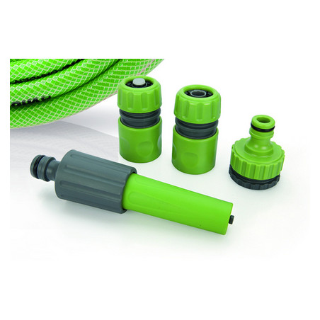 Kit d'arrosage jardin PVC renforcé 20 m diam 15mm lance multi jet +2 raccords + nez de robinet VITO