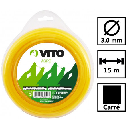 Fil nylon carré pour débroussailleuse - longueur 15m - diamètre 3mm VITO