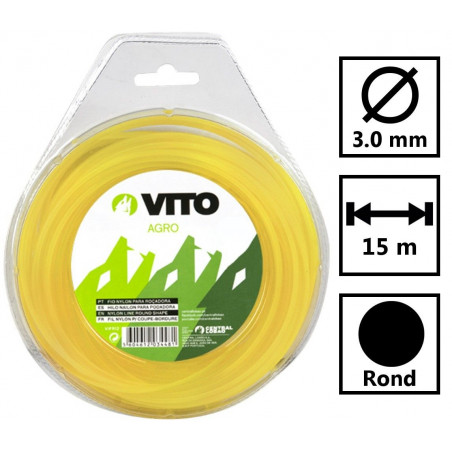 Fil nylon rond pour débroussailleuse - longueur 15m - diamètre 3mm VITO
