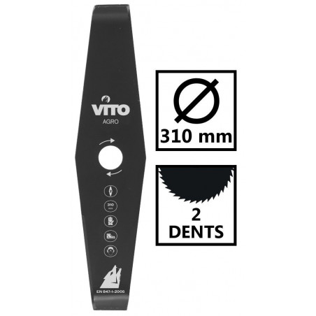 Lame de coupe 310mm pour débroussailleuse 2 dents alesage 25.4 standard VITO