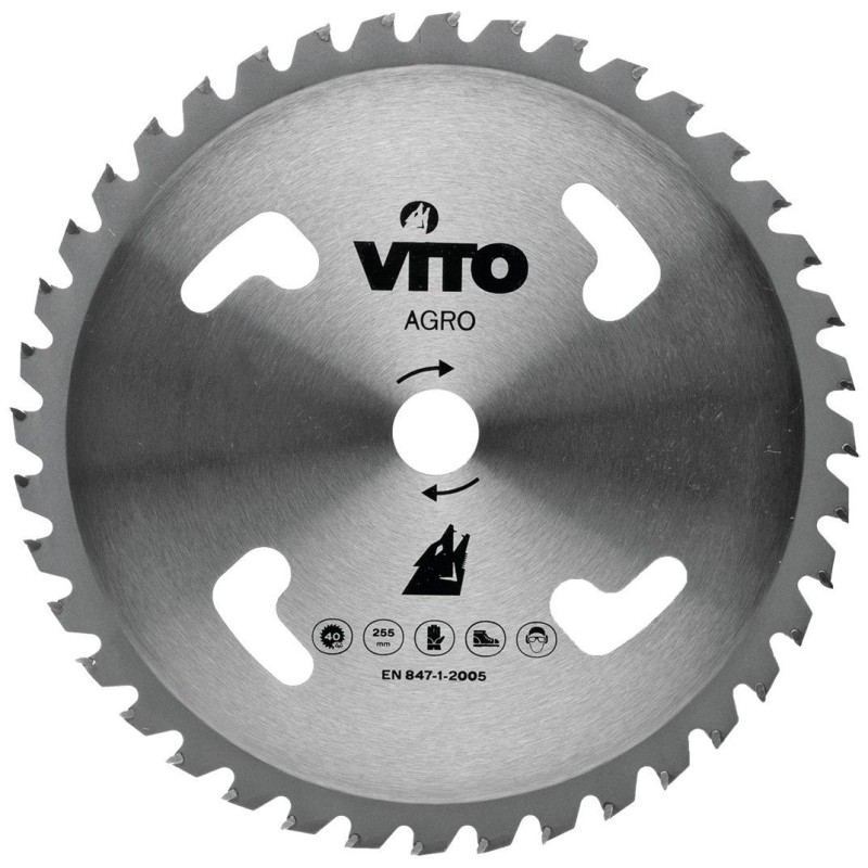 Lame de coupe pour débroussailleuse 40 dents Diam 255mm en Tungstène Alesage 25.4 VITO