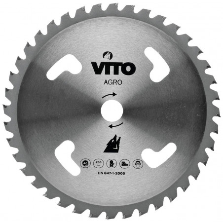 Lame de coupe pour débroussailleuse 40 dents Diam 255mm en Tungstène Alesage 25.4 VITO