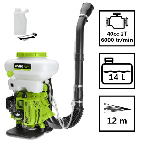 Pulvérisateur Atomiseur Thermique Moteur 2T 40CM3  Cuve 14L  Portée 12m Max Sangle ajustable VITO