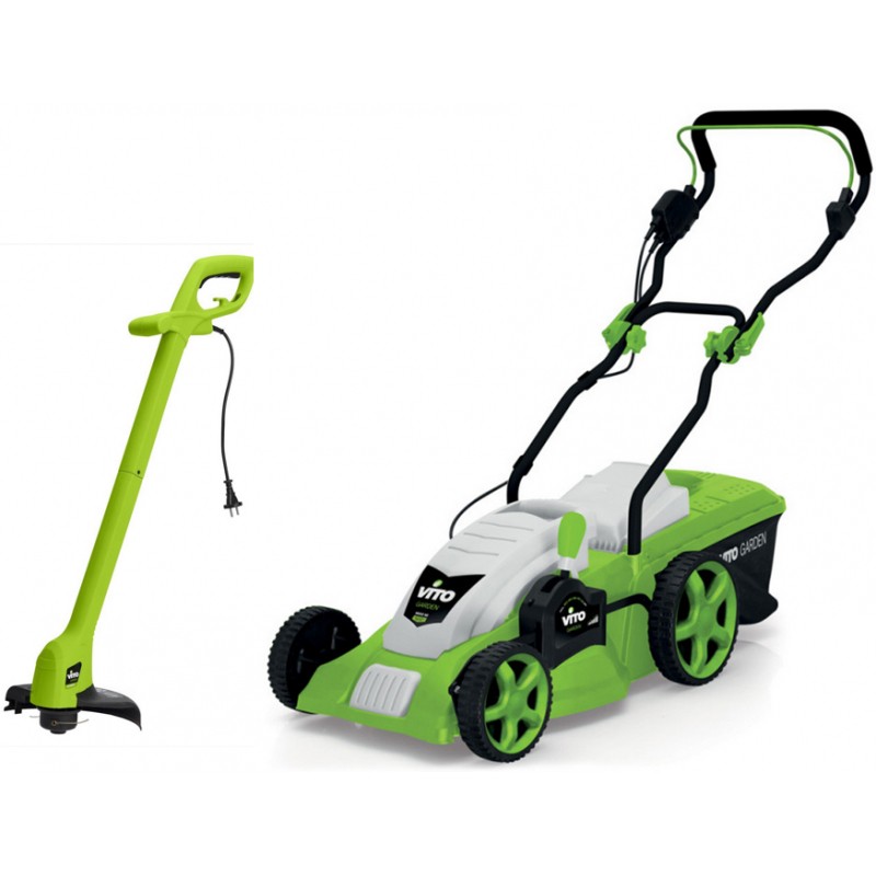 Tondeuse electrique 1800W Moteur induction coupe 42 cm + Coupe bordure 250W Tête Automatique Pack VITO