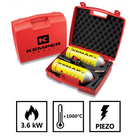 Kit Chalumeau à Gaz 2 Bouteilles Propane KEMAP PRO 750ml 2400°C, Soudobrasage, Plomberie, Mallette de Transport KEMPER