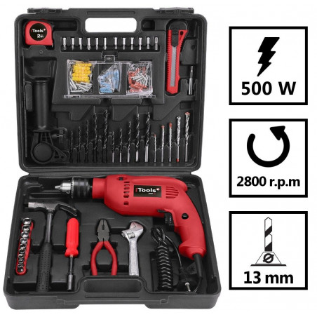 Perceuse à percussion 500W + 41 accessoires de perçage Mallette ITOOLS