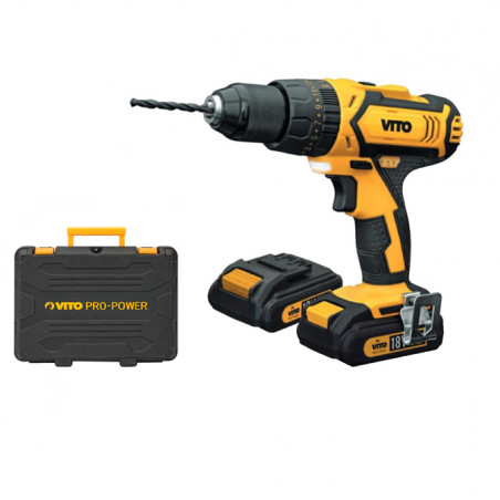 Perceuse visseuse sans fil 18V + 2 Batteries Lithium 2.0Ah Mallette Professionnelle de 18 accessoires de vissage et perçage VITO