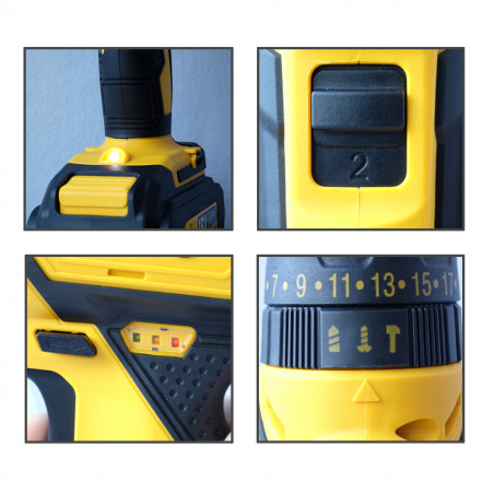 Perceuse visseuse 18V + 3 Batteries lithium 2,0Ah + Chargeur rapide Mallette 18 accessoires VITO