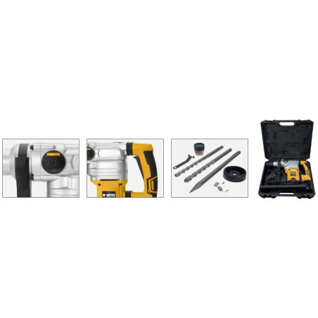 Marteau perforateur burineur 1050W SDS MAX 9 joules Burins et Forets inclus Mallette VITO