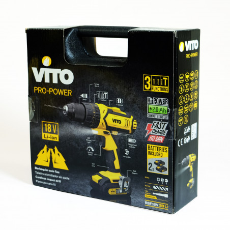 Perceuse sans fil 14,4 V 2 Batteries lithium 2.0Ah Chargeur rapide LED et indicateur de charge VITO