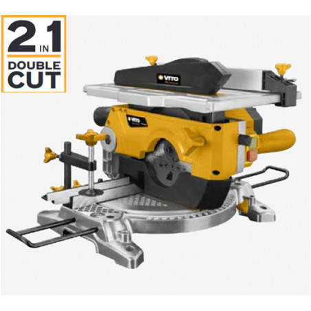 Scie circulaire Combinée 1200W Double coupe 2 Positions Découpe 45/45° Lame disque 210 mm Alesage 30mm VITO