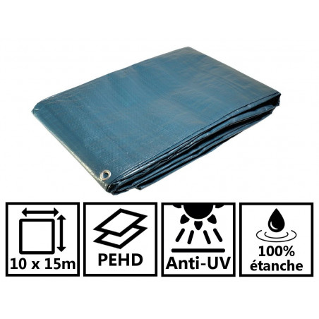 Bâche de jardin 10 x 15 m Bleue et Verte Polyéthylène 150g/m²