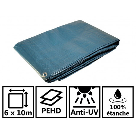 Bâche de jardin 6 x 10 m Bleue et verte Polyéthylène 150g/m²