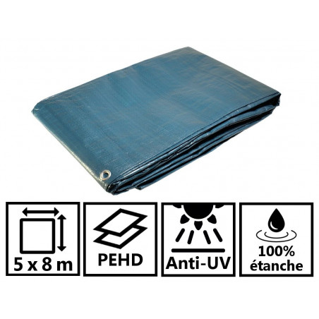 Bâche de jardin 5 x 8 m Bleue et verte Polyéthylène 150g/m²