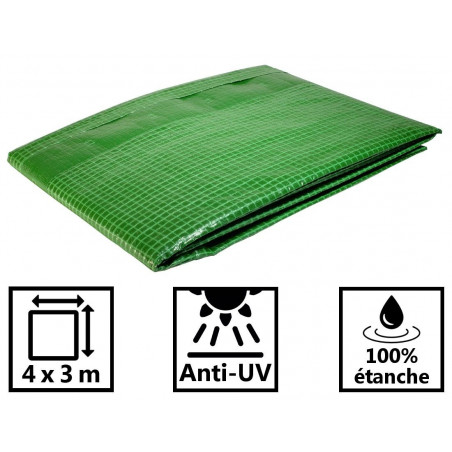 Bâche de jardin 4 X 3 m Armée VERTE en polyéthylène 170g/m²