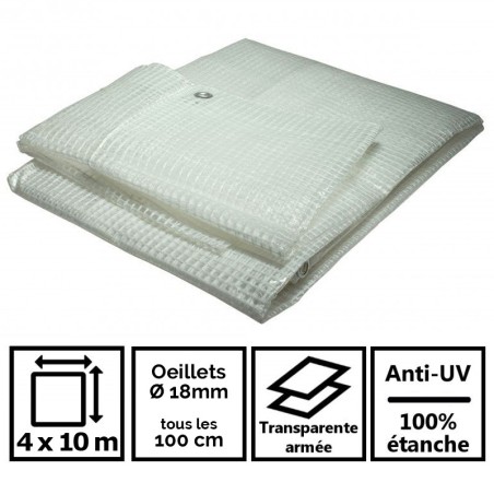 Bâche de protection 4 x 10 m Armée Transparente polyéthylène 170g/m²