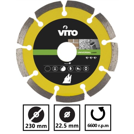 Disque diamant LASER 230 mm Pierre Marbre Granit  Alesage 22.5mm VITO