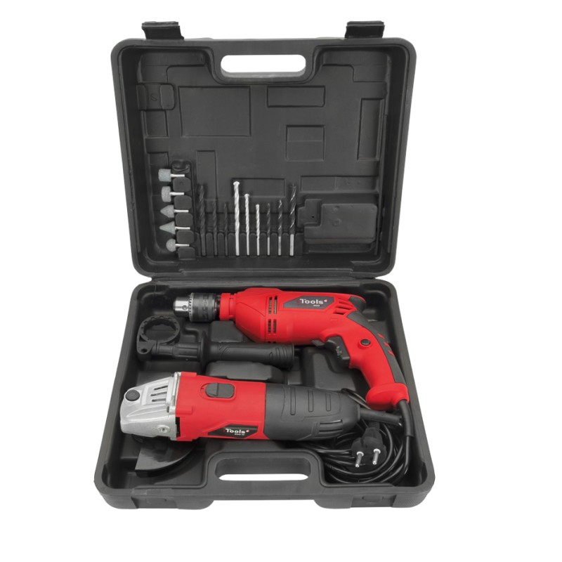 Perceuse à percussion 500W + Meuleuse 500W + Mallette 17 accessoires ITOOLS