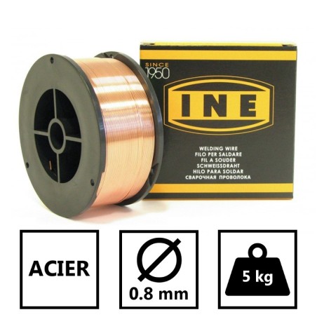 Fil acier SG2 0.8mm 5kg Soudage MIG-MAG Bobine diamètre 200mm INE