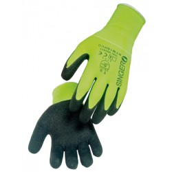 Gant manutention enduit latex SINGER gris/nylon jaune fluo taille 9 support polyamide poignet elastique sans couture
