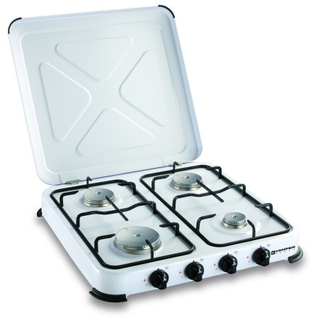 Réchaud gaz portable 4 feux 4650W Blanc laqué Couvercle KEMPER