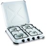 Réchaud gaz portable 4 feux 4650W Blanc laqué Couvercle KEMPER