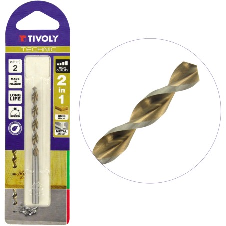 Foret Bois et Métal 2en1 Ø2mm Perçage rapide et précis bois durs et aciers Graduation laser TIVOLY