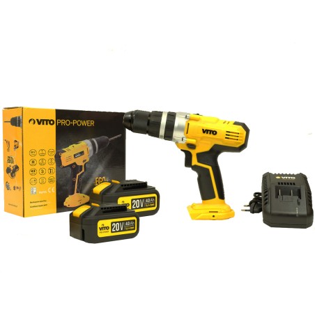 Perceuse Visseuse sans fil 20V + 2 Batteries 4.0 Ah + Chargeur rapide VITO