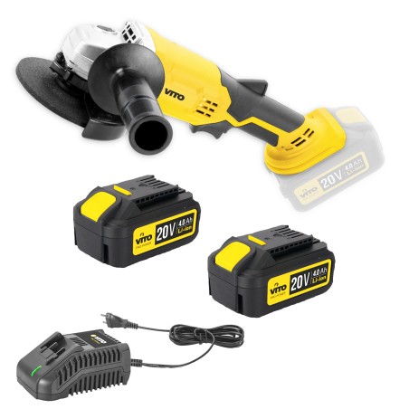 Meuleuse d'angle sans fil 20V + 2 batteries Lithium 4.0 Ah + chargeur rapide VITO