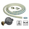 Kit connexion gaz pour réchauds gaz  Tuyau gaz souple 1.50m + Embout tétine + détendeur BUTANE 28 mbars