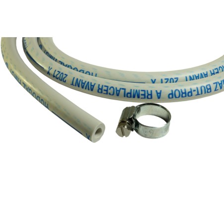 Kit connexion gaz pour réchauds gaz  Tuyau gaz souple 1.50m + Embout tétine + détendeur BUTANE 28 mbars