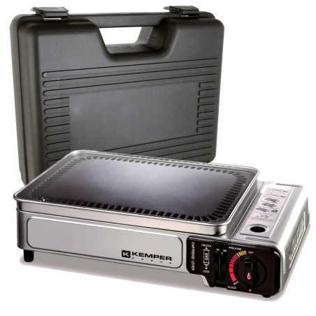 Plancha gaz portable 2300w plaque anti adhésive + valise de transport KEMPER