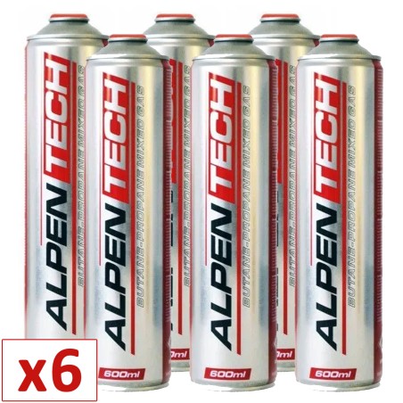 Pack de 6 Cartouches de gaz 330gr Butane propane mix 600ml Valve 7/16 ALPENTECH