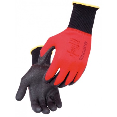 Gant polyamide pvc SINGER tricote rouge j18 ultra fins -taille 9 poignet elastique
