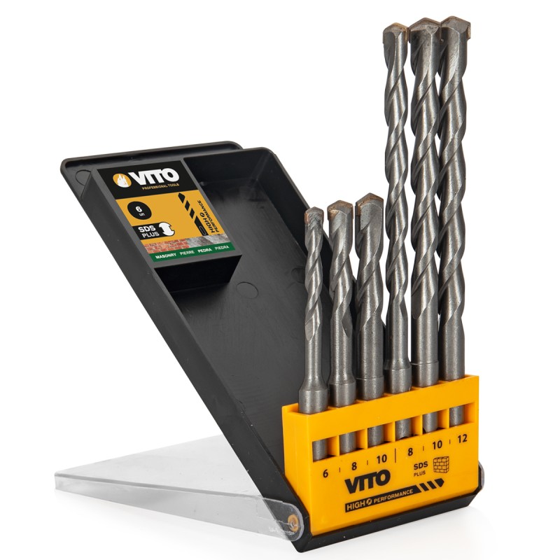 Coffret de 6 Forets SDS PLUS Diam Ø 6 | 8 | 10 | 12 mm PIERRE BRIQUE ET BETON VITO
