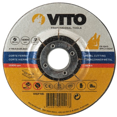 Lot de 5 Disques à tronçonner 115 mm Acier Alesage 22,5 mm VITO