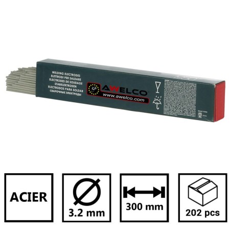 Lot de 202 Electrodes Acier 3,2 x 300mm Baguettes enrobées Soudure toutes positions AWELCO