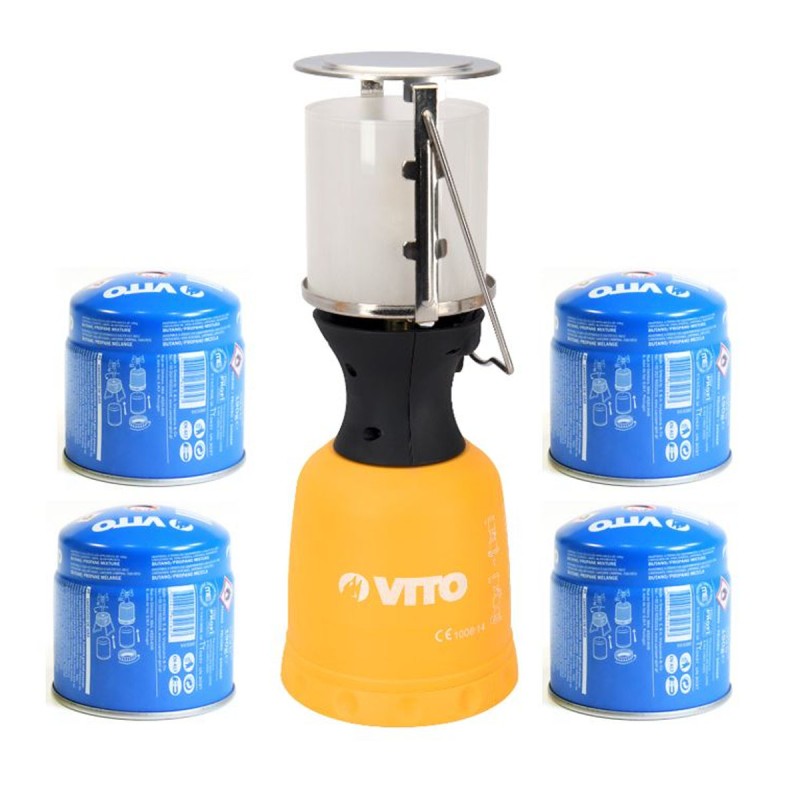 Lampe à gaz Coque ABS 1000W + 4 cartouches gaz 190gr Perçables Butane VITO