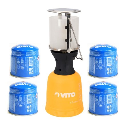 Lampe à gaz Coque ABS 1000W + 4 cartouches gaz 190gr Perçables Butane VITO
