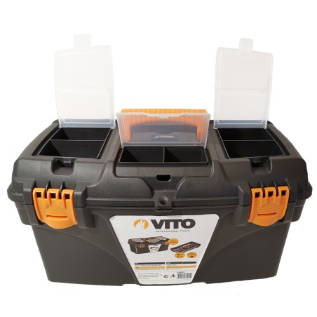 Boite à outils 21" 535 x 291 x 280 mm + 3 organiseurs sur couvercle + Porte outils interieur Mallette VITO