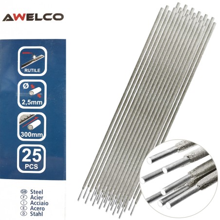 Etui de 25 Electrodes Acier 2,5 x 300 mm Baguette enrobée Soudure toutes positions AWELCO
