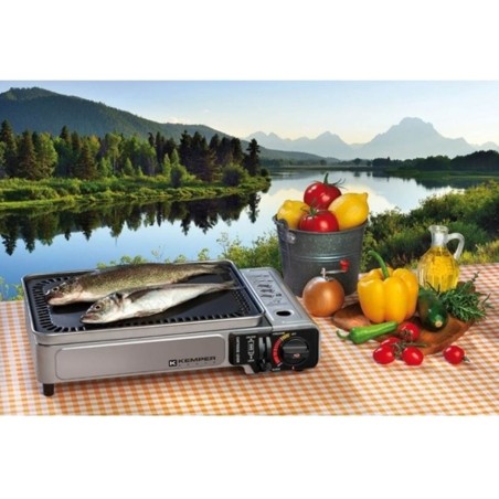 Plancha à gaz portable 2300W + 8 cartouches de gaz + Valise de transport KEMPER