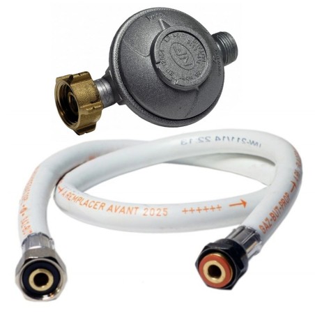 Rechaud gaz fonte véritable 9.8 KW 4 pieds 3 robinets + Tuyau gaz 1.50m et Détendeur Butane