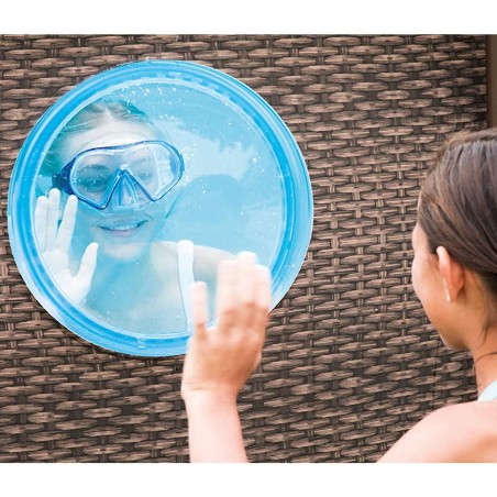 Piscine hors sol à Hublot 4.27x25 x10m - Piscine tubulaire ovale effet rotin tressé + Echelle, Pompe + Bâche 4 saisons Bestway