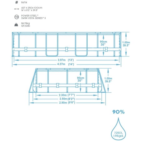 Piscine hors sol à Hublot 4.27x25 x10m - Piscine tubulaire ovale effet rotin tressé + Echelle, Pompe + Bâche 4 saisons Bestway