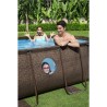 Piscine hors sol à Hublot 4.27x25 x10m - Piscine tubulaire ovale effet rotin tressé + Echelle, Pompe + Bâche 4 saisons Bestway