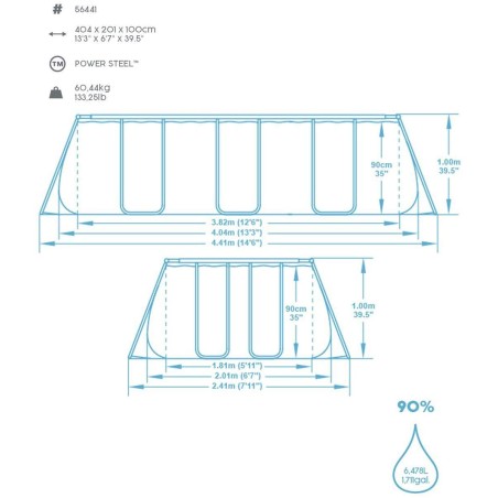 Piscine tubulaire rectangulaire 404 x 201 x 100 cm Bestway PowerSteel 6 478 litres + pompe, filtre et échelle