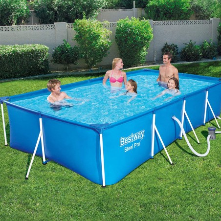 Piscine tubulaire rectangulaire 4x2.1x 0.8m Anti-Corrosion, Liner PVC Renforcé, Pompe de Filtration Incluse 5700L Bestway